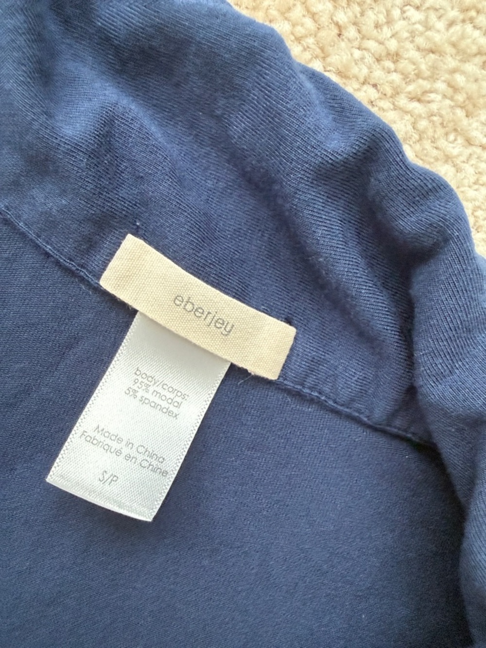 Eberjey Gisele TENCEL Modal Button Up Sleepshirt Dress Navy/Ivory - Picture 5 of 7